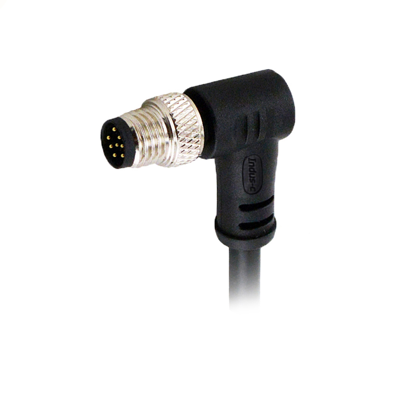 M8 8pins A code male right angle molded cable, shielded, PUR, -40°C~+105°C, 26AWG 0.14mm²